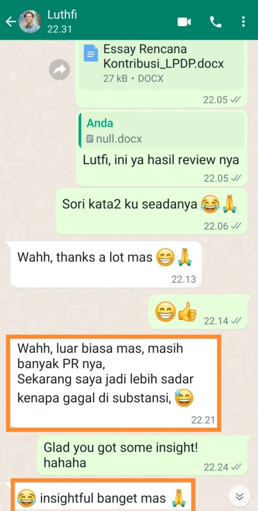 ENGLISH++ - Testimoni Jasa Proofread Beasiswa 1