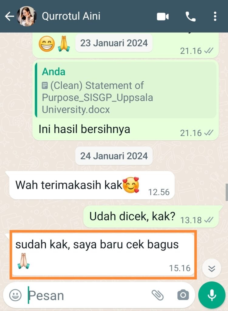 ENGLISH++ - Testimoni Jasa Proofread Beasiswa 3
