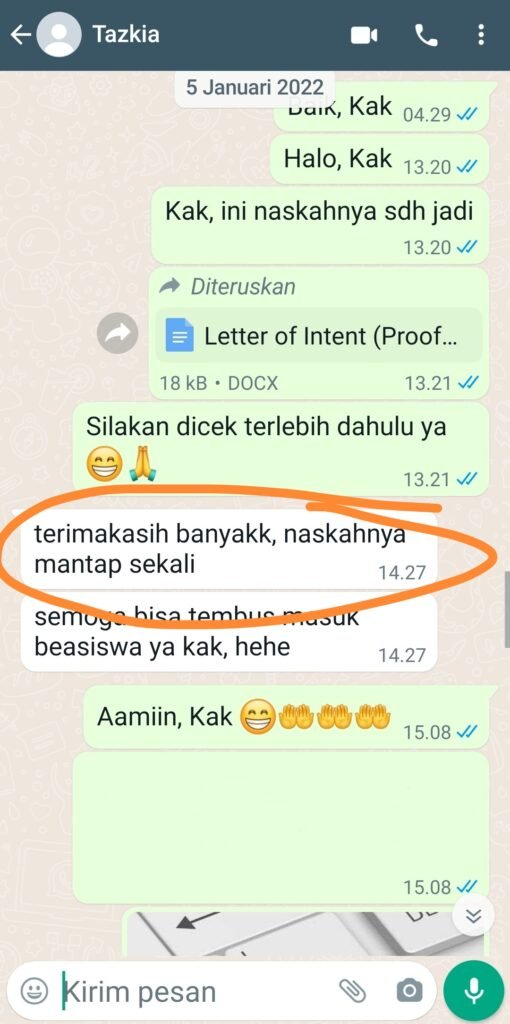 ENGLISH++ - Testimoni Jasa Proofread Beasiswa 6